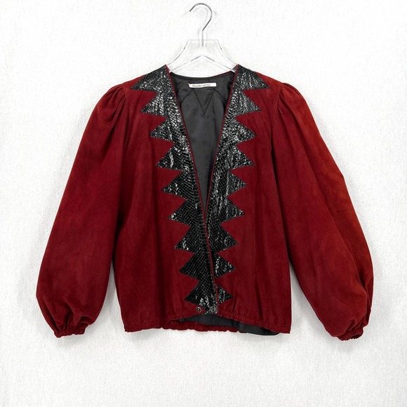 ALEXANDRA AND GAIL Vintage Suede Skirt Suit Set Small 2 Piece Set Burgundy Black - Picture 3 of 16